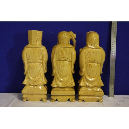 33 - Solid Pine, Large,  20+ Year Old Hand Carved Chinese 3 Gods - Fuk, Luk & Sau (Health, Wealth and Pro... 