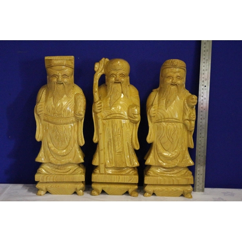 33 - Solid Pine, Large,  20+ Year Old Hand Carved Chinese 3 Gods - Fuk, Luk & Sau (Health, Wealth and Pro... 