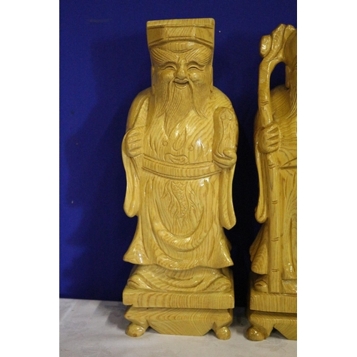 33 - Solid Pine, Large,  20+ Year Old Hand Carved Chinese 3 Gods - Fuk, Luk & Sau (Health, Wealth and Pro... 