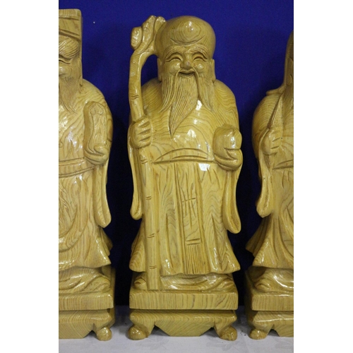 33 - Solid Pine, Large,  20+ Year Old Hand Carved Chinese 3 Gods - Fuk, Luk & Sau (Health, Wealth and Pro... 