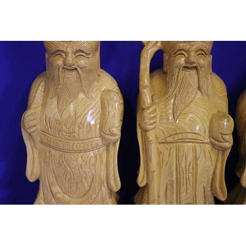 33 - Solid Pine, Large,  20+ Year Old Hand Carved Chinese 3 Gods - Fuk, Luk & Sau (Health, Wealth and Pro... 