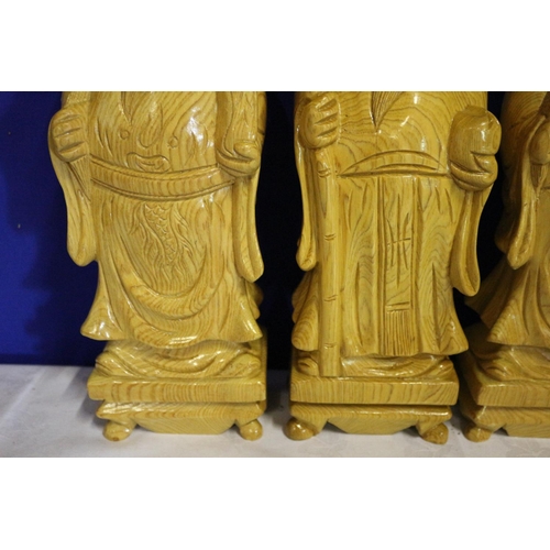 33 - Solid Pine, Large,  20+ Year Old Hand Carved Chinese 3 Gods - Fuk, Luk & Sau (Health, Wealth and Pro... 