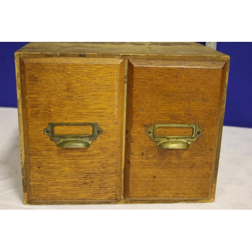 6 - Oak Fronted Twin Drawer Vintage Filing Box with Original Brass Handles