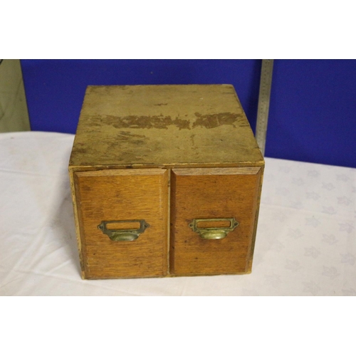 6 - Oak Fronted Twin Drawer Vintage Filing Box with Original Brass Handles