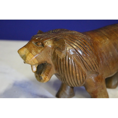 39 - Vintage Carved Solid Wood Lion