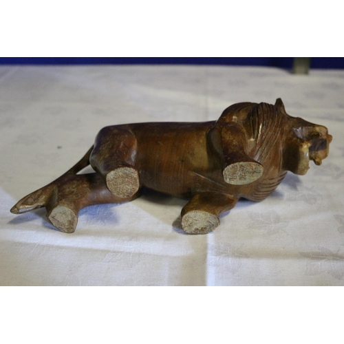 39 - Vintage Carved Solid Wood Lion