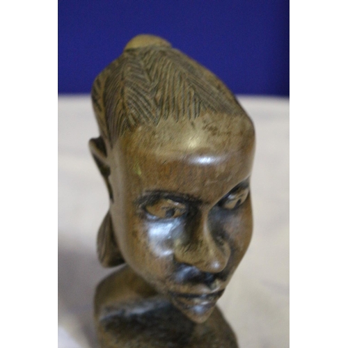 44 - Vintage Hand Carved Wood Bust of an African Woman