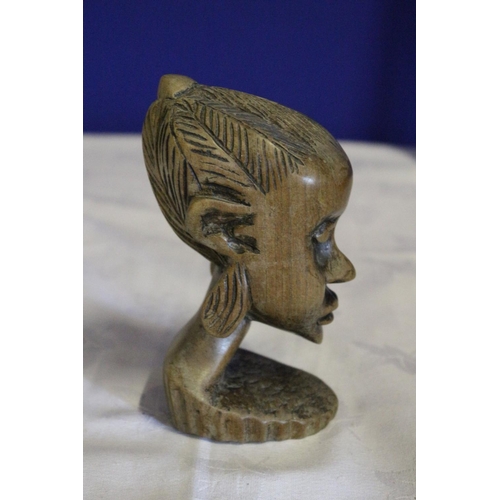 44 - Vintage Hand Carved Wood Bust of an African Woman