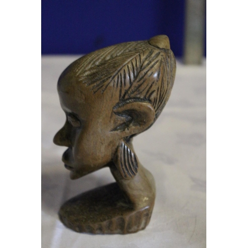 44 - Vintage Hand Carved Wood Bust of an African Woman