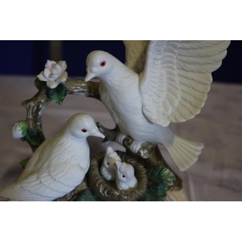 59 - Pottery Pair of Doves with Chicks in a Nest Vintage Ornament