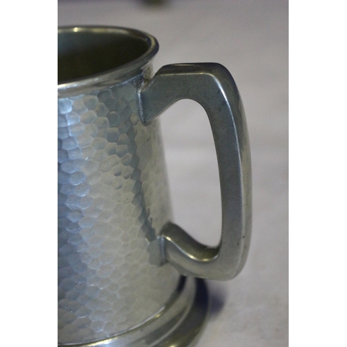 11 - Vintage Craftsman Pewter of Sheffield Glass Bottom Tankard with Hammered Side