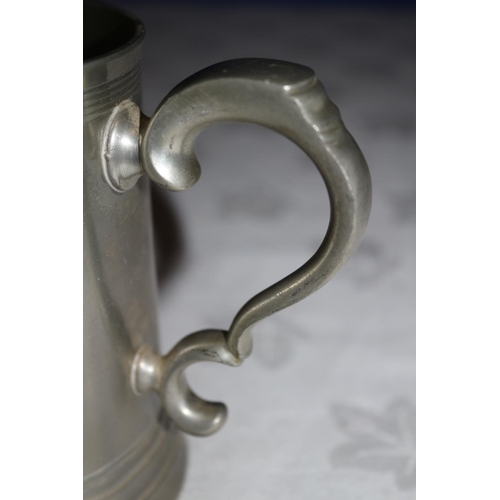 7 - Vintage Crown & Rose Cast Pewter Tankard with Swan Handle and Finger Grip