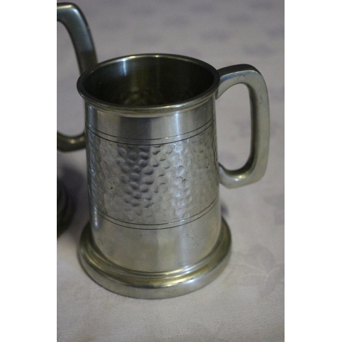 9 - Large and Small Hammered Pewter English Vintage Tankards