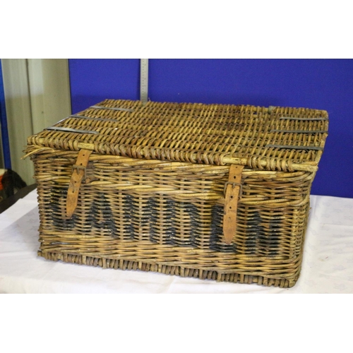 30 - Original and Rare Camden Market Traders Basket with Original Straps and Lead Weights to Lid. Marked ... 