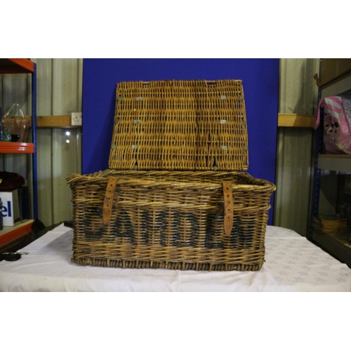 30 - Original and Rare Camden Market Traders Basket with Original Straps and Lead Weights to Lid. Marked ... 