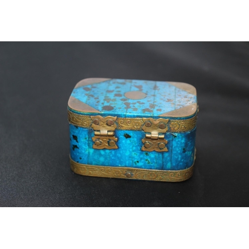 34 - Vintage Lapis Lazuli Trinket Box with Patterned Brass Edging and Hinges