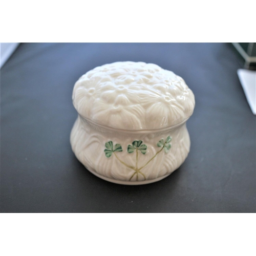 36 - Boxed Belleek Daisy Trinket Box Shamrock Pattern