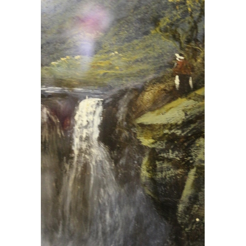 42 - Beautiful, Signed Oil on Board Vintage Painting of a Welsh Waterfall Scene