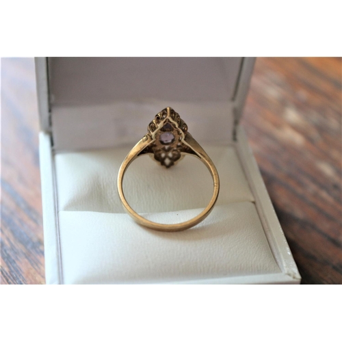 57 - Beautiful 9ct Yellow Gold Filigree Design ring with Nice Sized Amethyst Solitaire Stone -  Size 'Q'