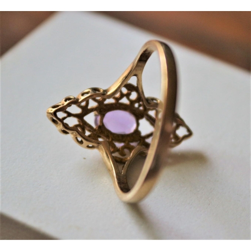 57 - Beautiful 9ct Yellow Gold Filigree Design ring with Nice Sized Amethyst Solitaire Stone -  Size 'Q'