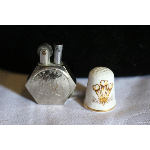 69 - Vintage Old Penny Lighter and Bone China Thimble