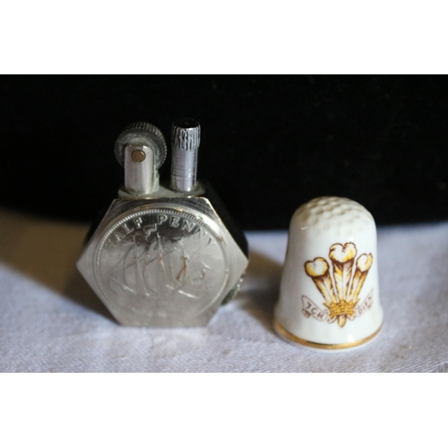 69 - Vintage Old Penny Lighter and Bone China Thimble