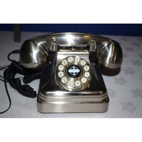 110 - Vintage Style Desk Phone in Brushed Metal