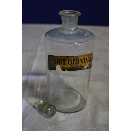 124 - Vintage Apothecary Glass Bottle with Stopper Top and Label