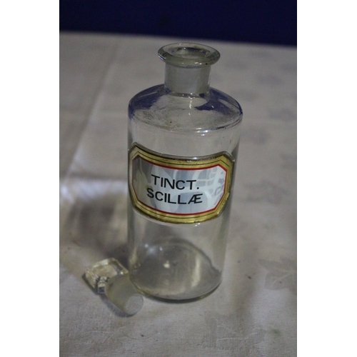 125 - Vintage Apothecary Glass Bottle with Stopper Top and Label