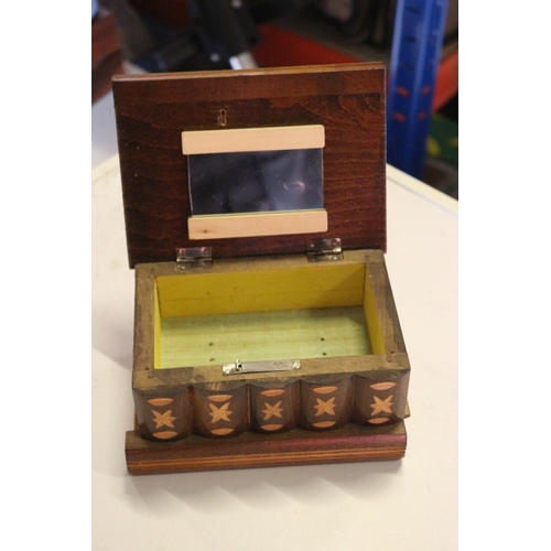 136 - Vintage Wooden Jewellery Box with Puzzle Hidden Lock