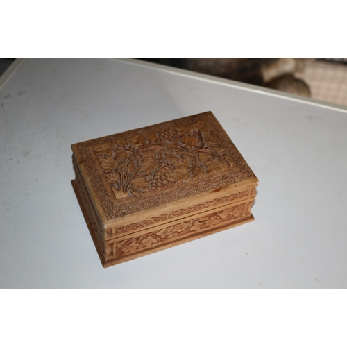 136 - Vintage Wooden Jewellery Box with Puzzle Hidden Lock