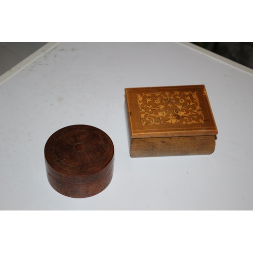 138 - Pair of Vintage Trinket Boxes, one with Carving to the Lid and the Second has Wire Inlay