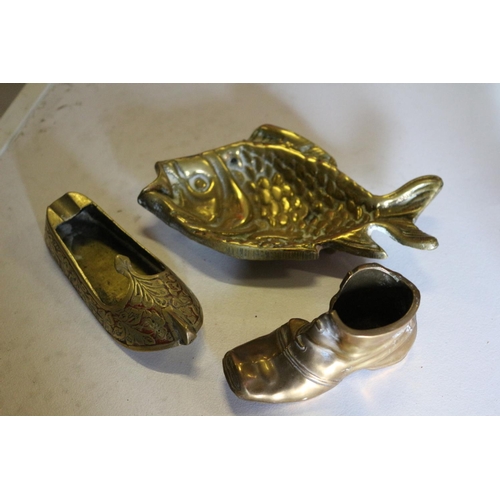 145 - 3 Brass Items, Fish, Turkish Slipper and Boot