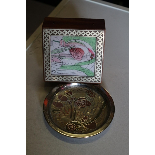 146 - MacKintosh Style Pin dish plus Trinket Box with enamelled Tops