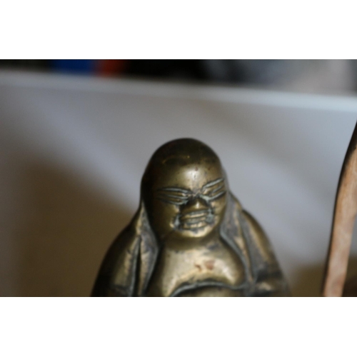 155 - Small Brass Buddha and Wooden Giraffe