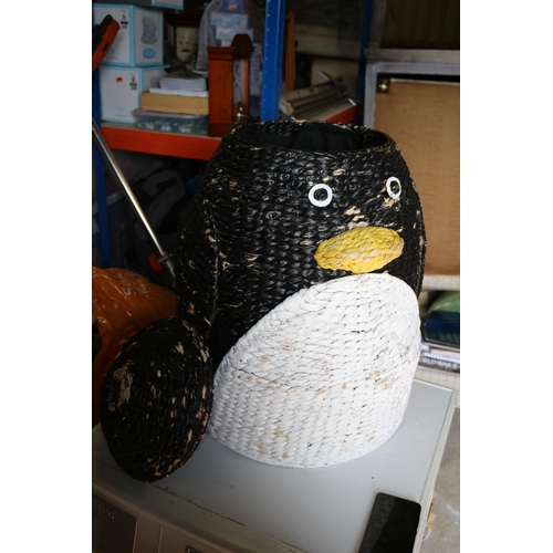 170 - Cute Wicker  Penguin Laundry Basket