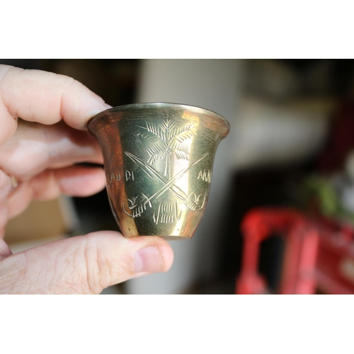 172 - Saudi Arabian Brass Engraved Tray and 6 Small Cups