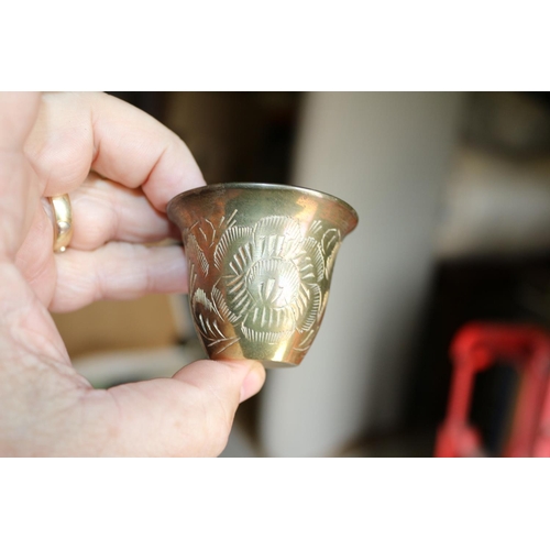 172 - Saudi Arabian Brass Engraved Tray and 6 Small Cups