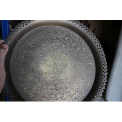 172 - Saudi Arabian Brass Engraved Tray and 6 Small Cups