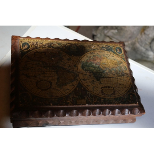 183 - Vintage Wooden Box with Antique Copy of World Map