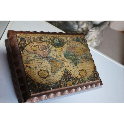 183 - Vintage Wooden Box with Antique Copy of World Map