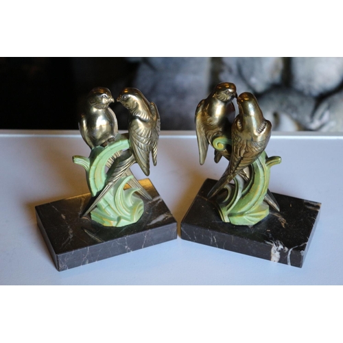 188 - Pair of Art Deco Bookends with Pair of Birds on a Branch and Marble Base