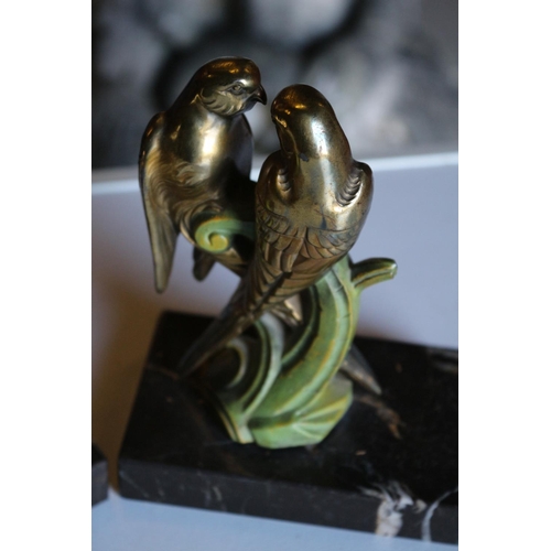 188 - Pair of Art Deco Bookends with Pair of Birds on a Branch and Marble Base