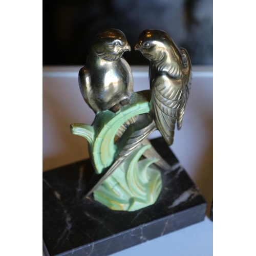 188 - Pair of Art Deco Bookends with Pair of Birds on a Branch and Marble Base