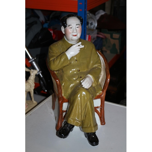 199 - Large China Statue of Chairman Mao  Zedong Seated with Cigarette