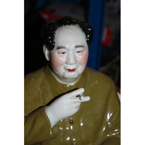 199 - Large China Statue of Chairman Mao  Zedong Seated with Cigarette