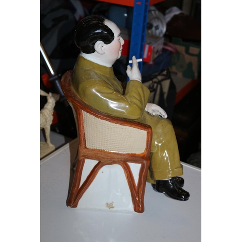 199 - Large China Statue of Chairman Mao  Zedong Seated with Cigarette