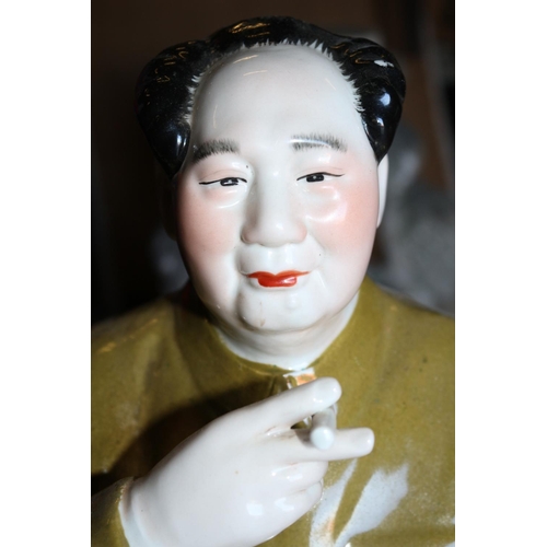 199 - Large China Statue of Chairman Mao  Zedong Seated with Cigarette