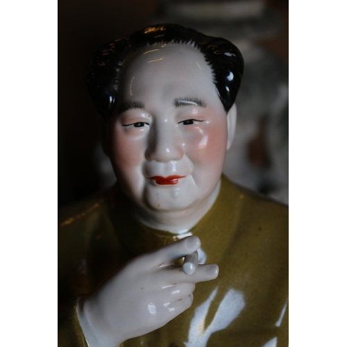 199 - Large China Statue of Chairman Mao  Zedong Seated with Cigarette