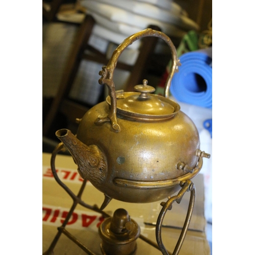 228 - Vintage Painted Teapot on Stand with Meth Container